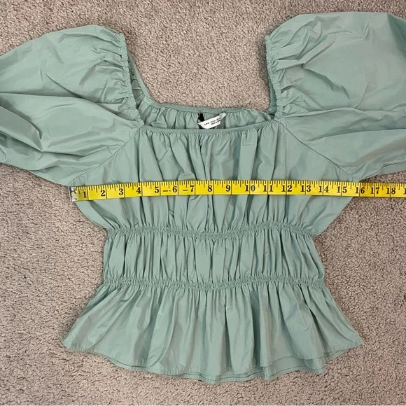 Zara Taffeta Puff Sleeve Blousee Light Green XS - Picture 8 of 9